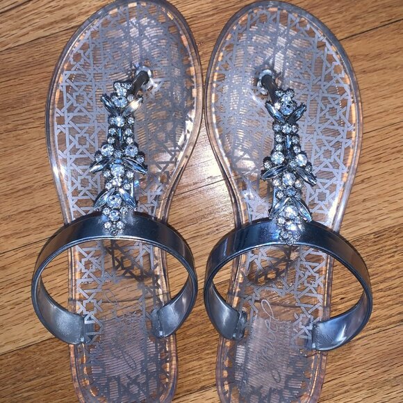 Jewel Badgley Mischka Silver Sandals - Picture 1 of 9